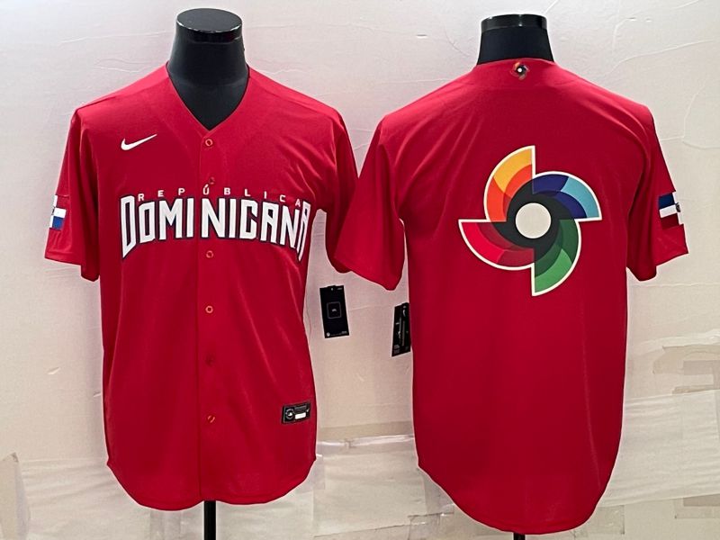 Men 2023 World Cub Dominican Blank Red Nike MLB Jersey4